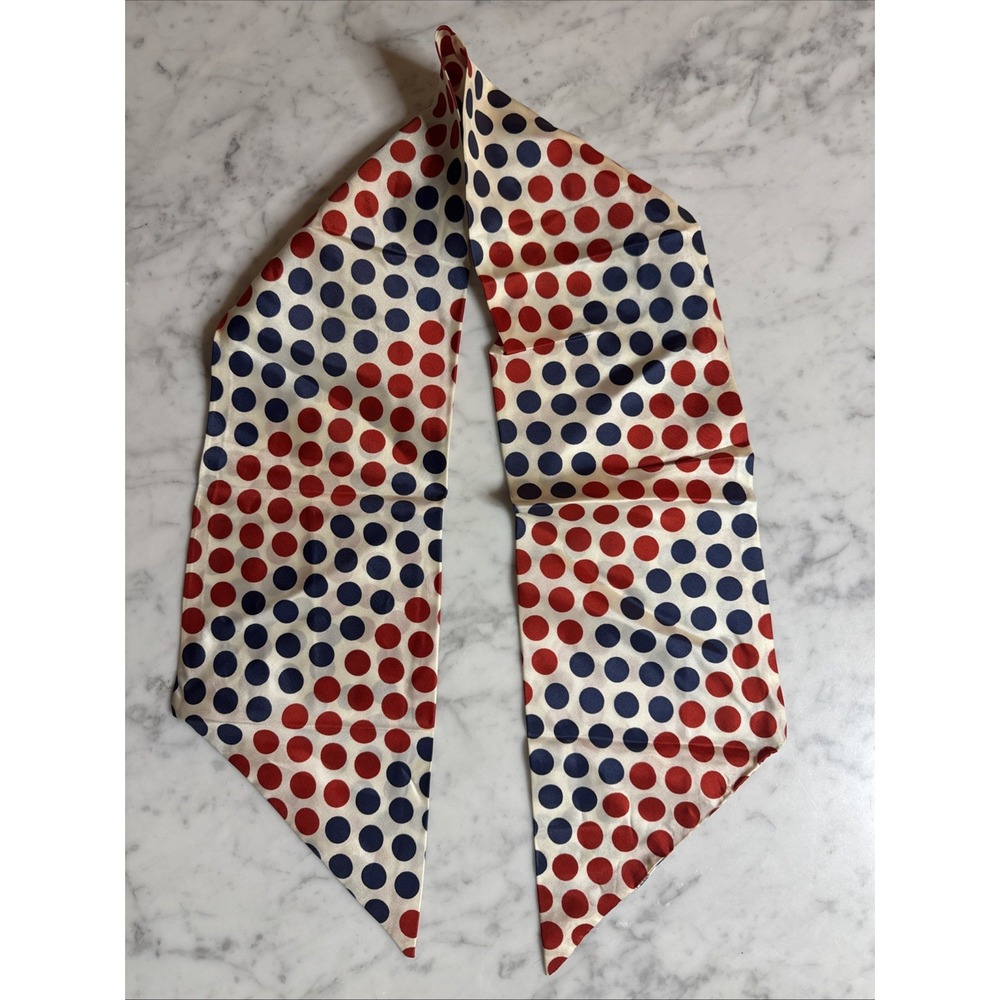 Neck Scarf Ascot 60s Head Hair Reversible Mod Tie Belt Geometric Dots Navy Red